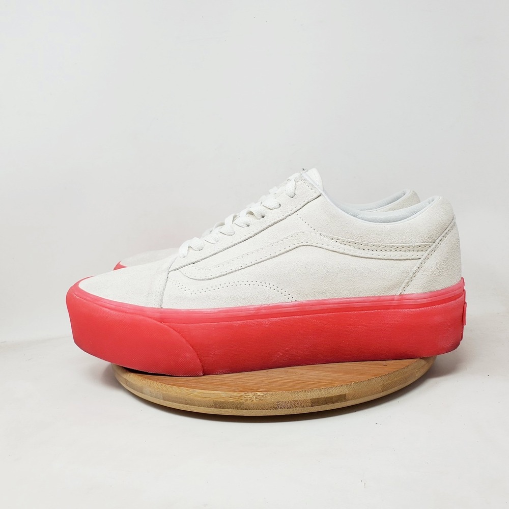 Vans Stackform Shoes Mens 10 White Suede Pink Platform Chunky Skate Sneaker